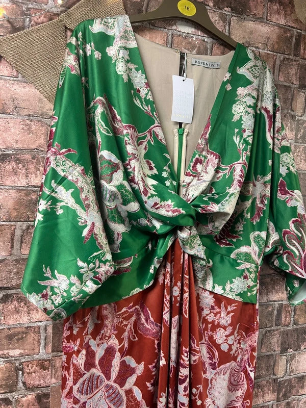 Hope & Ivy Green/Burnt Orange Floral Maxi Dress - Size 24