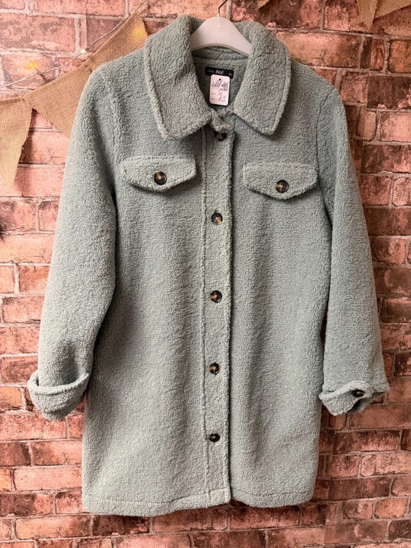 F&F Teal Teddy Bear Fleece Long Jacket - Size 10