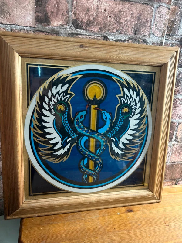 Framed Colourful Glass Caduceus Symbol