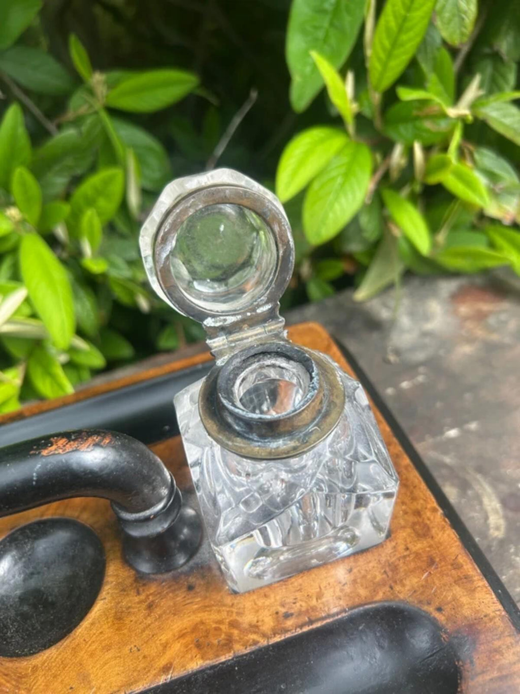 Victorian Walnut Ink Stand and Two Bottles
