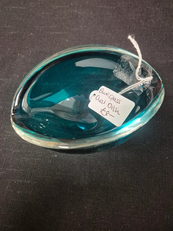 Blue glass oval dish