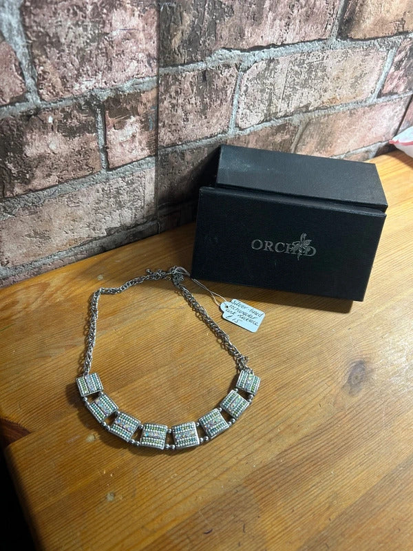 Silver-Toned Rectangular Link Necklace