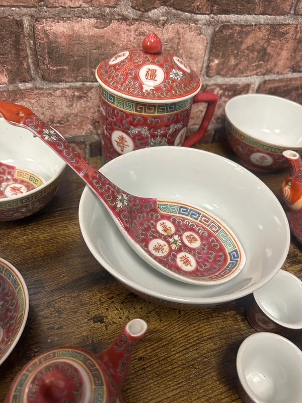 Vintage Chinese Longevity Porcelain Tea Set