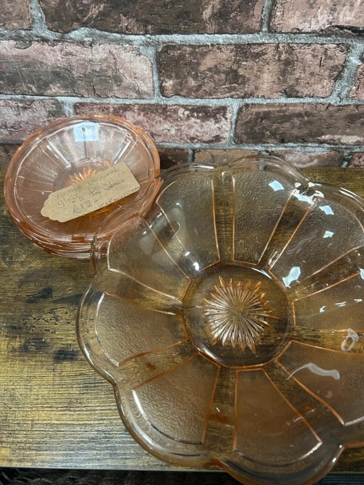 Vintage Carnival Glass Daisy Bowl and 5 Side Plates