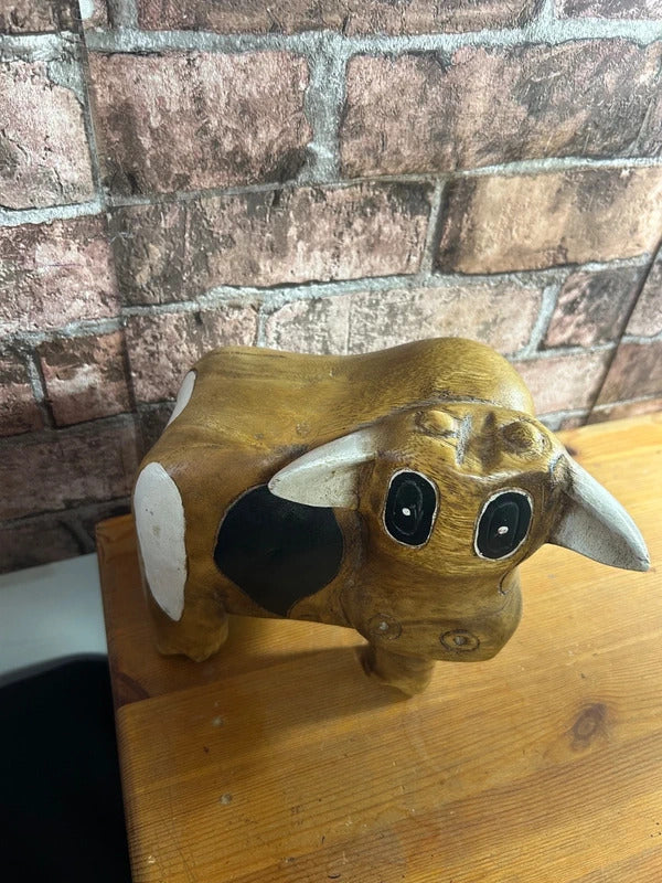 Handmade Solid Wood Cow Figurine