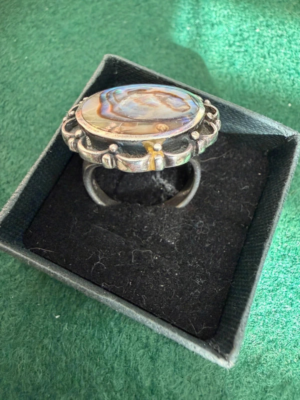 Silver Abalone Hallmarked 925 Ring - Size S