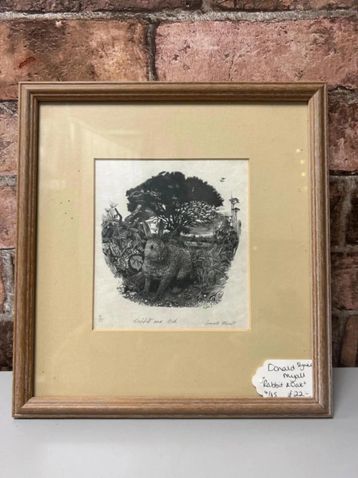 Donal Myall ' Rabbit and Oak' Signed and Framed Drawing