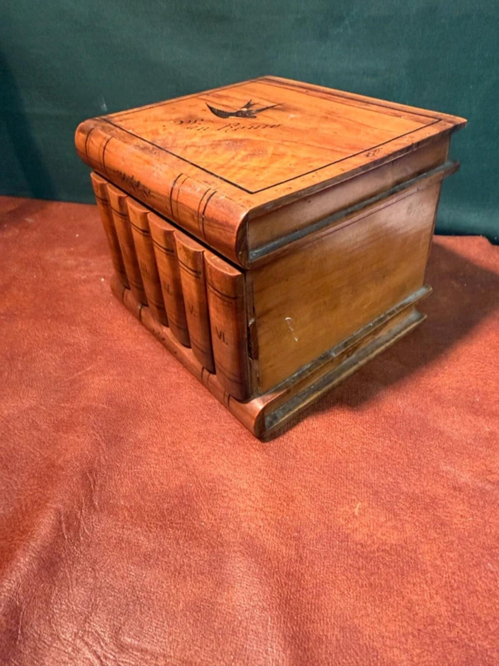 Vintage Wooden Book Carved Box