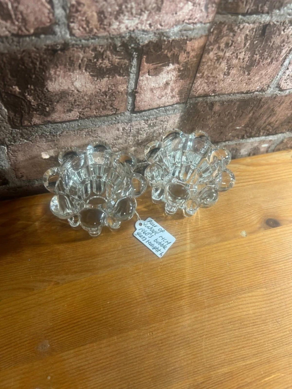 Pair of Vintage MCM 1960's Glass Bubble Tealight Holders -