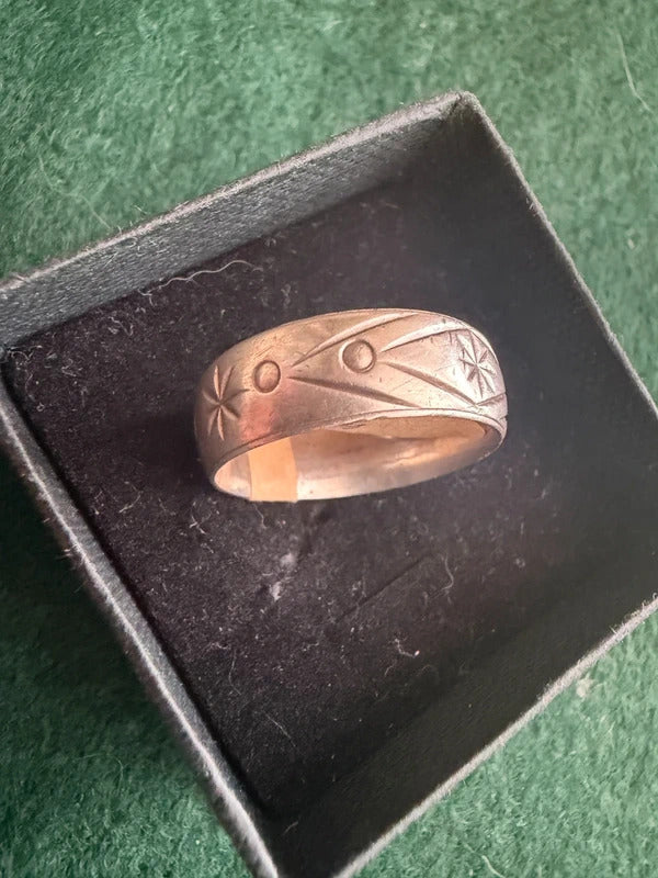 Vintage Sterling Silver Etched Band Ring - Size Q - 5.7g