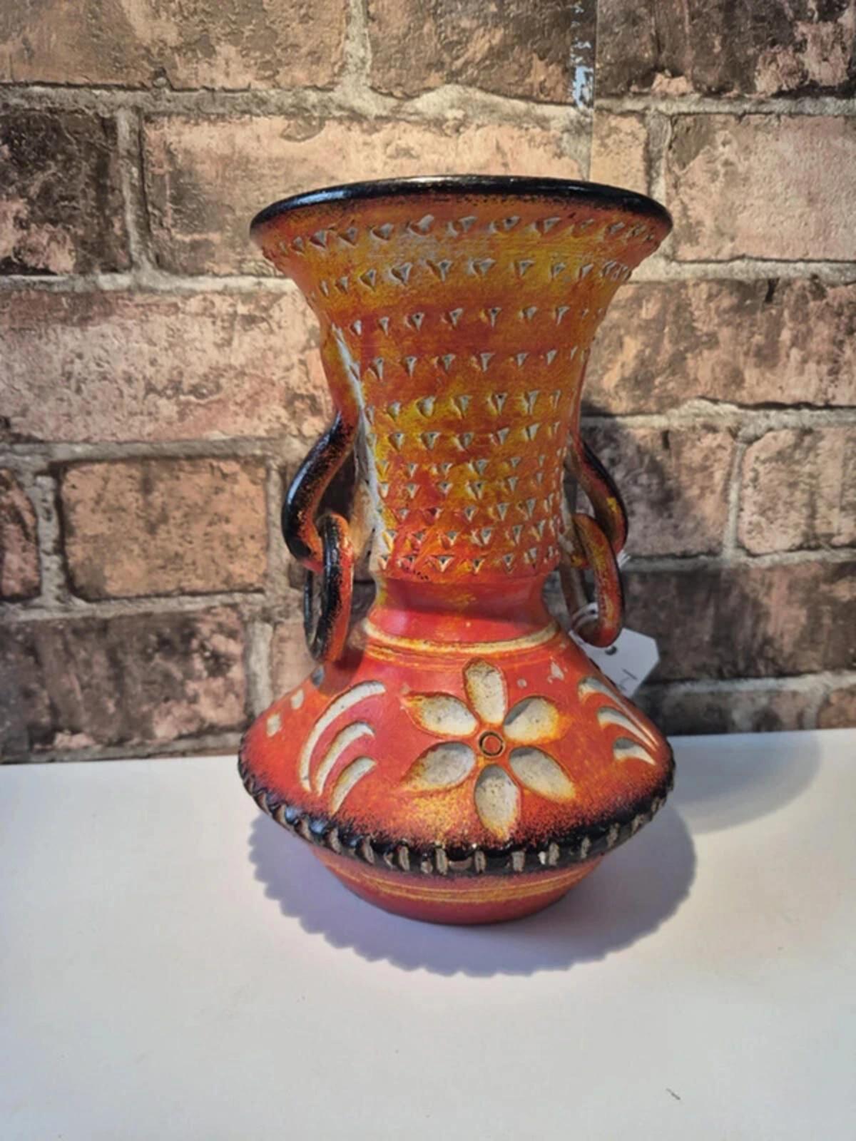 Moroccan Ceramic Mid Century Orange Vase