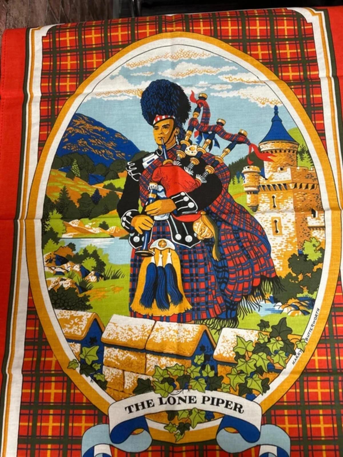 The Lone Piper vintage teatowel