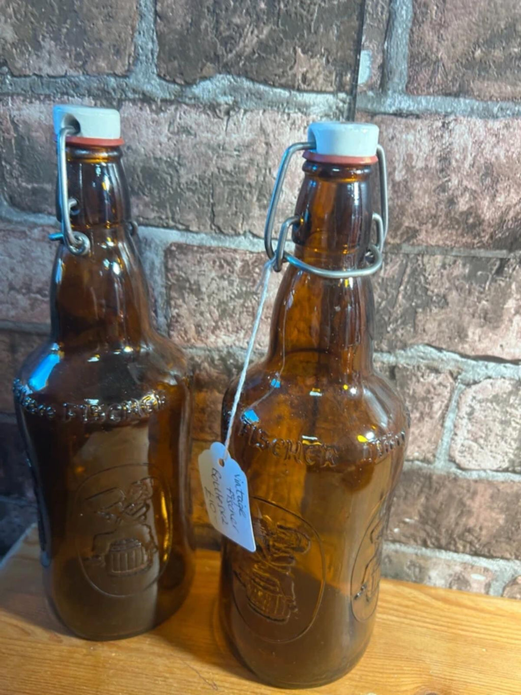Vintage Fischer Glass Bottles with Lids x 2