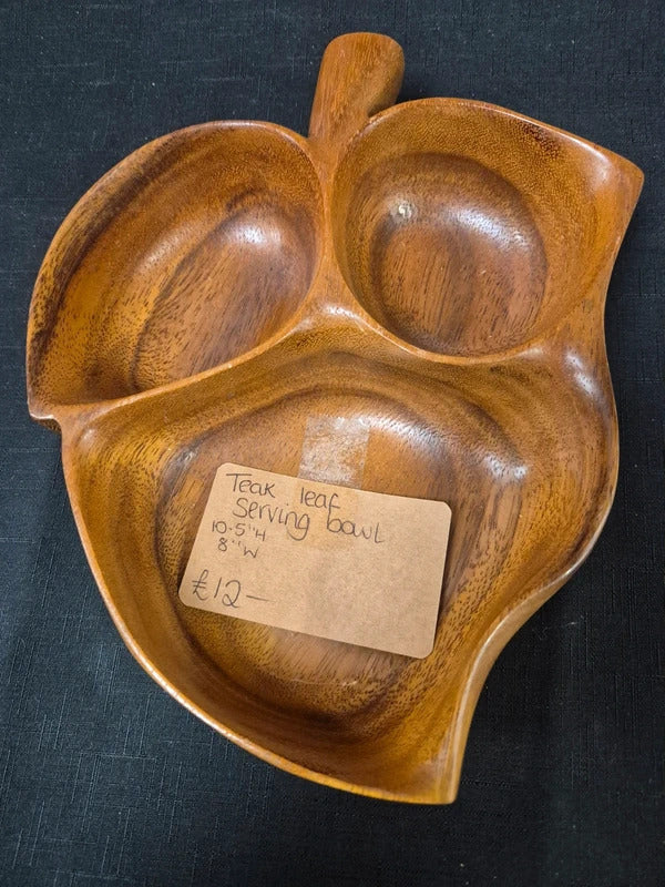 Teak leaf serving bowl