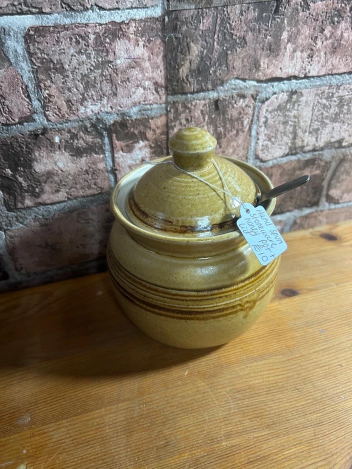 Hand Spun Stoneware Honey Pot + Lid