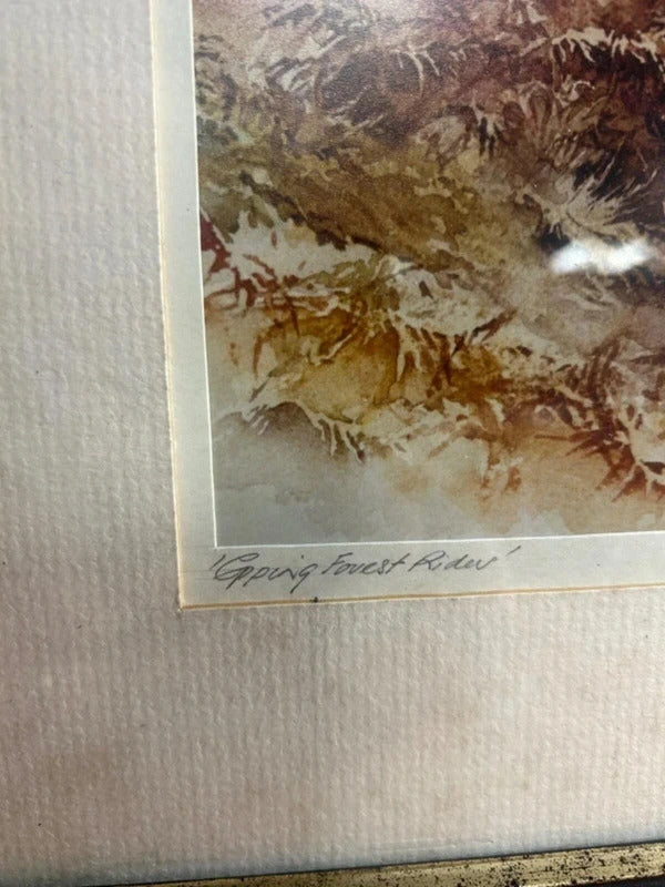 Vintage Framed Epping Forest Rider Watercolour Signed Print