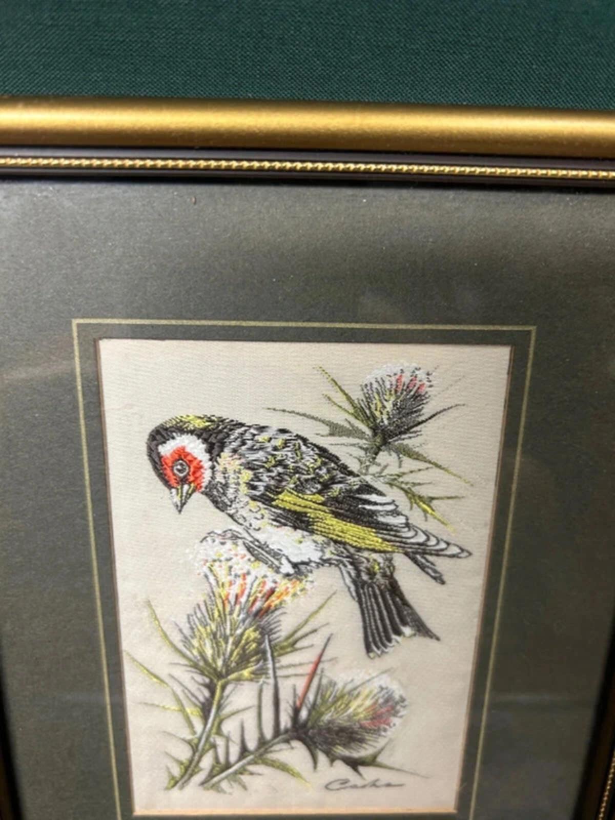 Vintage Cash Silk Woven Goldfinch Framed Picture