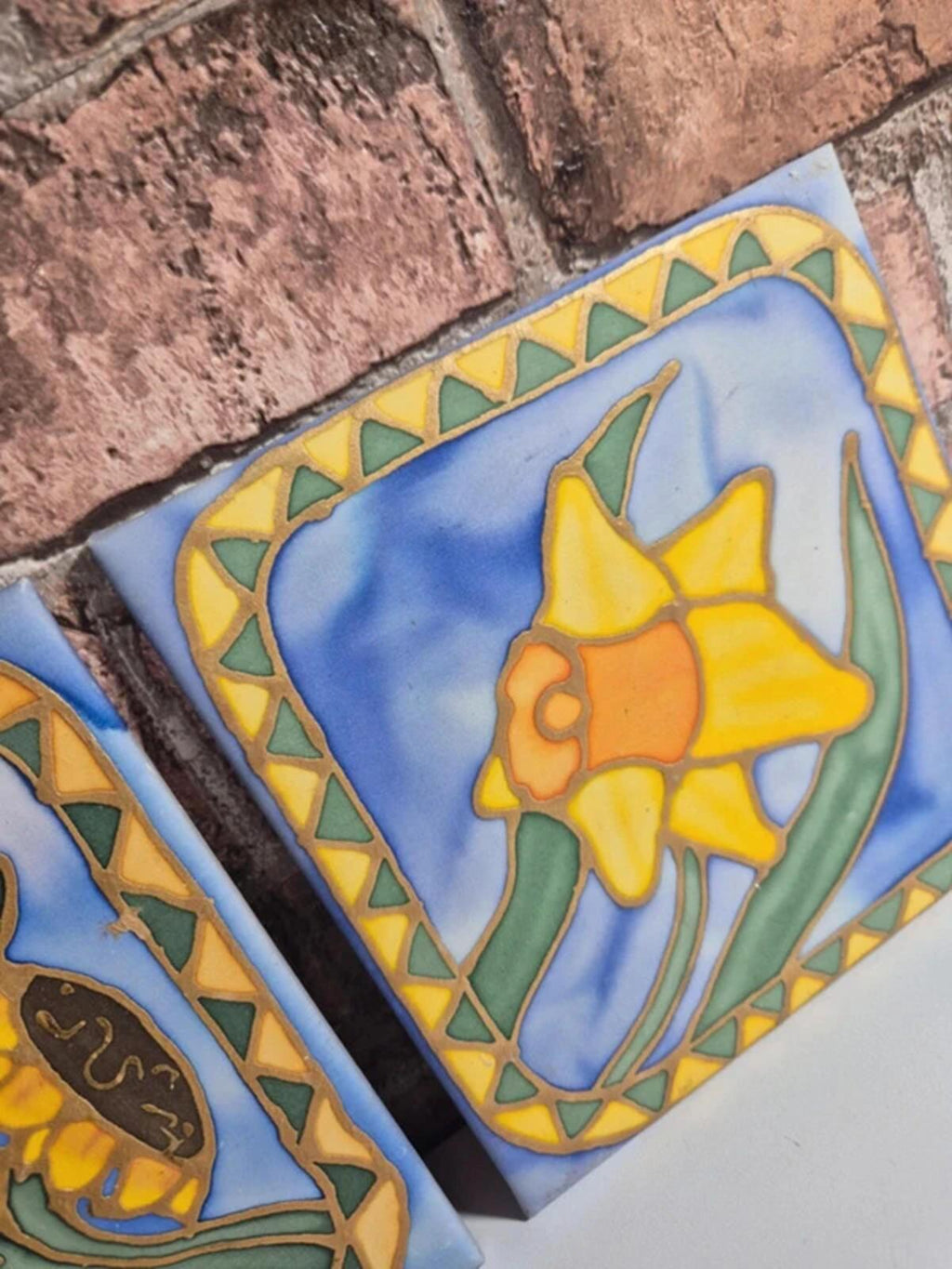 Pair of hand painted silk tiles