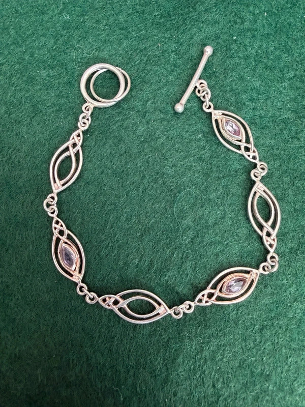 Sterling Silver Knot Panel T Bar Bracelet