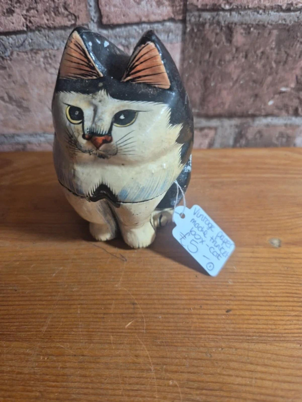 Vintage papermache cat trinket box
