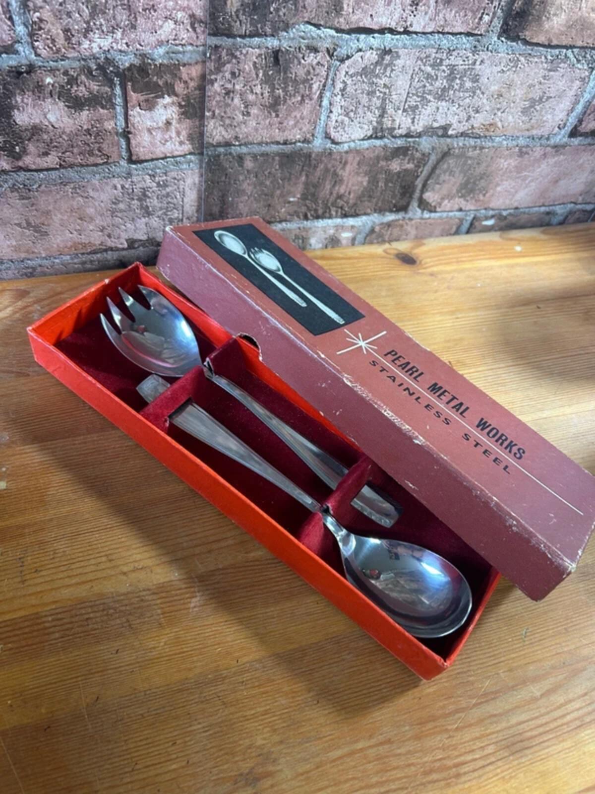 Vintage Pearl Metal Work Salad Serving Set