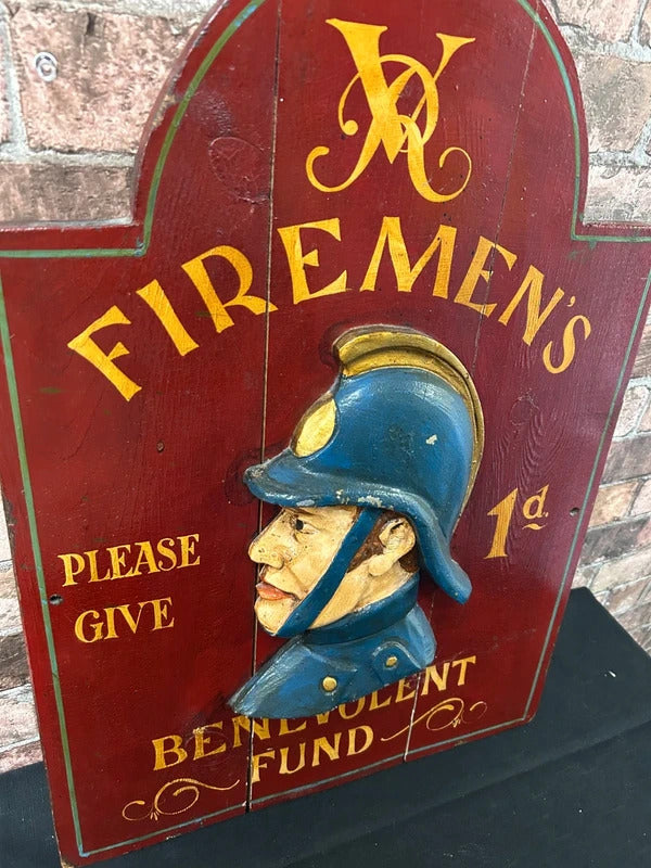 Vintage Wooden Fire Service Charity Service Advertising Sign