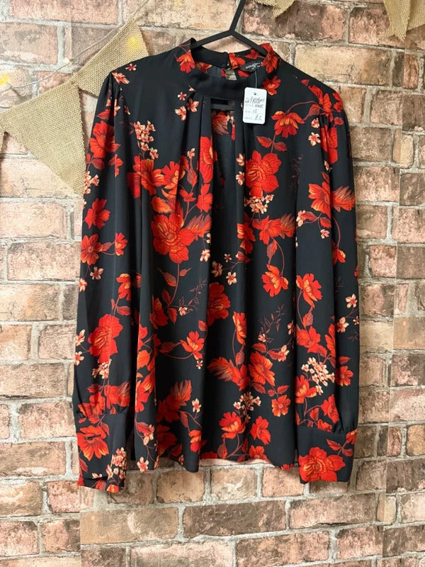 Dorothy Perkins Black and Floral Blouse - Size 12