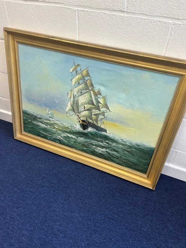 Carl George Wallis Sailing Vessel Framed Oil Painting