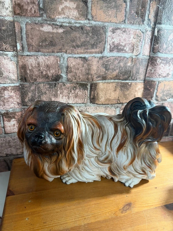 Large Vintage Pekinese Dog Resin Heavy Statue