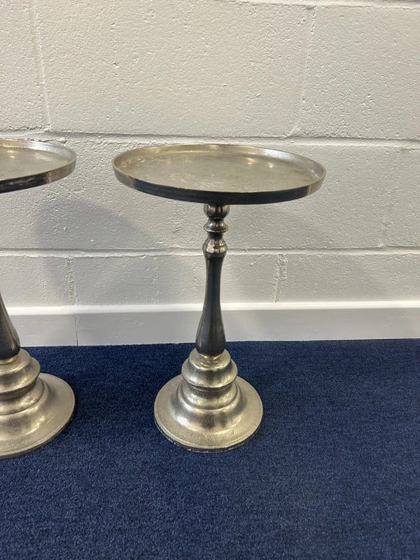 Pair of Metal Silver Side/Pillar Tables
