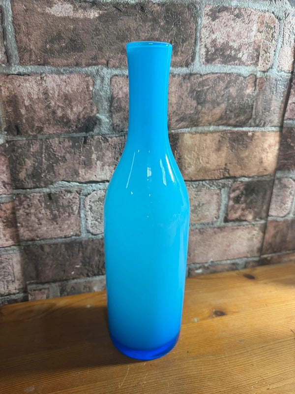 Vintage Swedish Blue Glass Bottle Vase