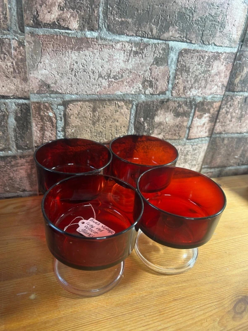 French Vintage Ruby Red Desert Glasses x 4
