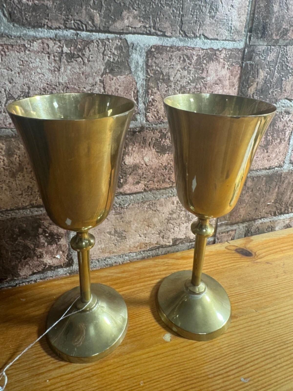 Pair of Vintage Brass Wine Goblets