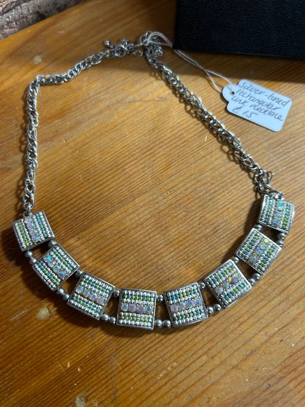 Silver-Toned Rectangular Link Necklace