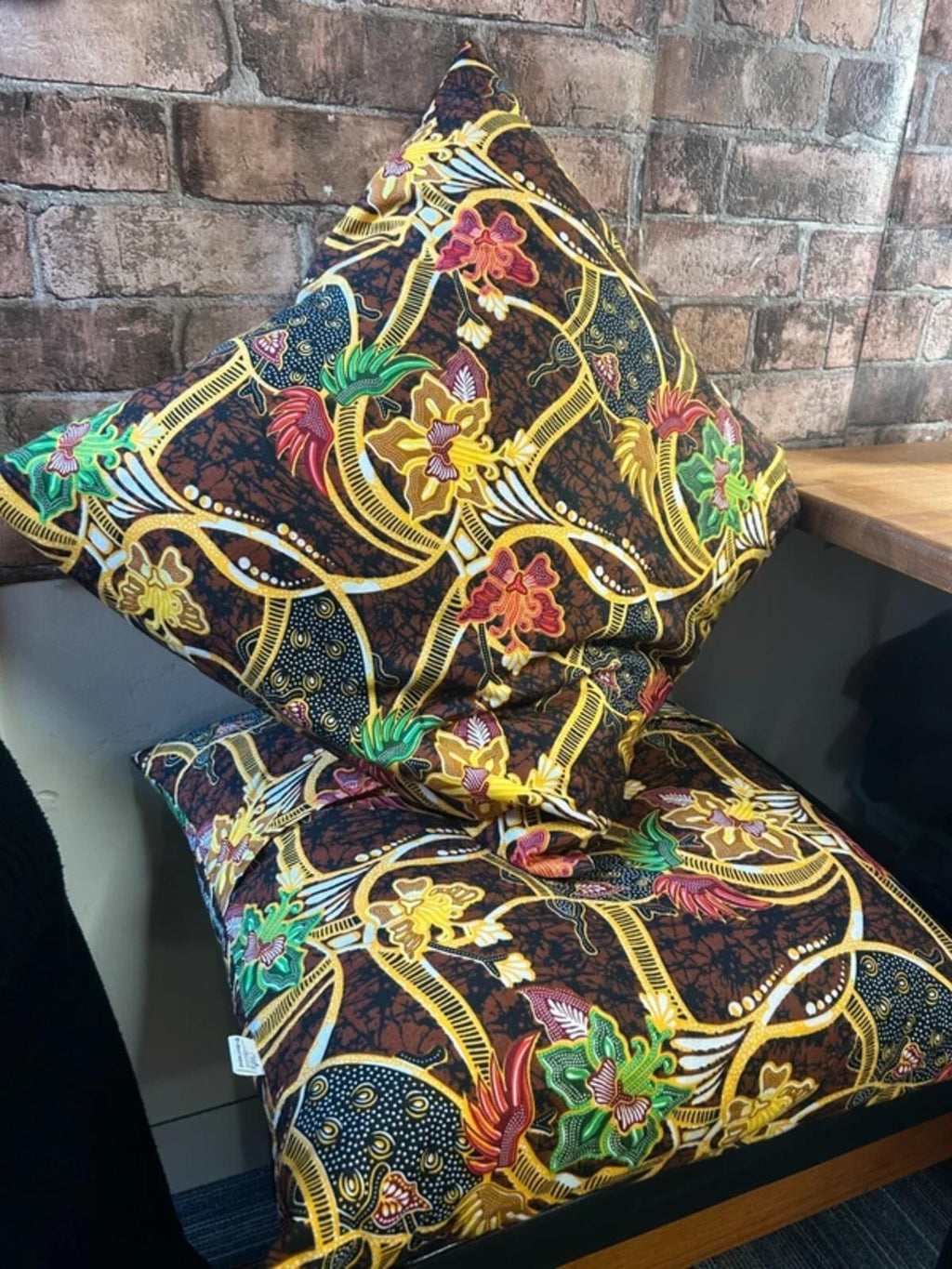 Pair of Handmade African Print Duck Feather Cushions with Inners