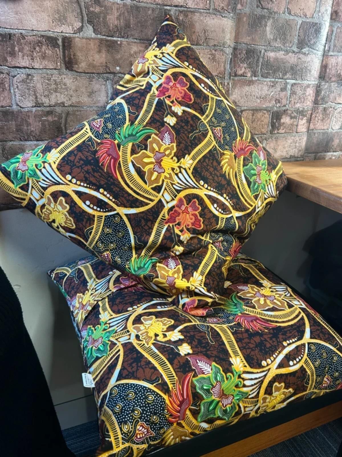Pair of Handmade African Print Duck Feather Cushions with Inners