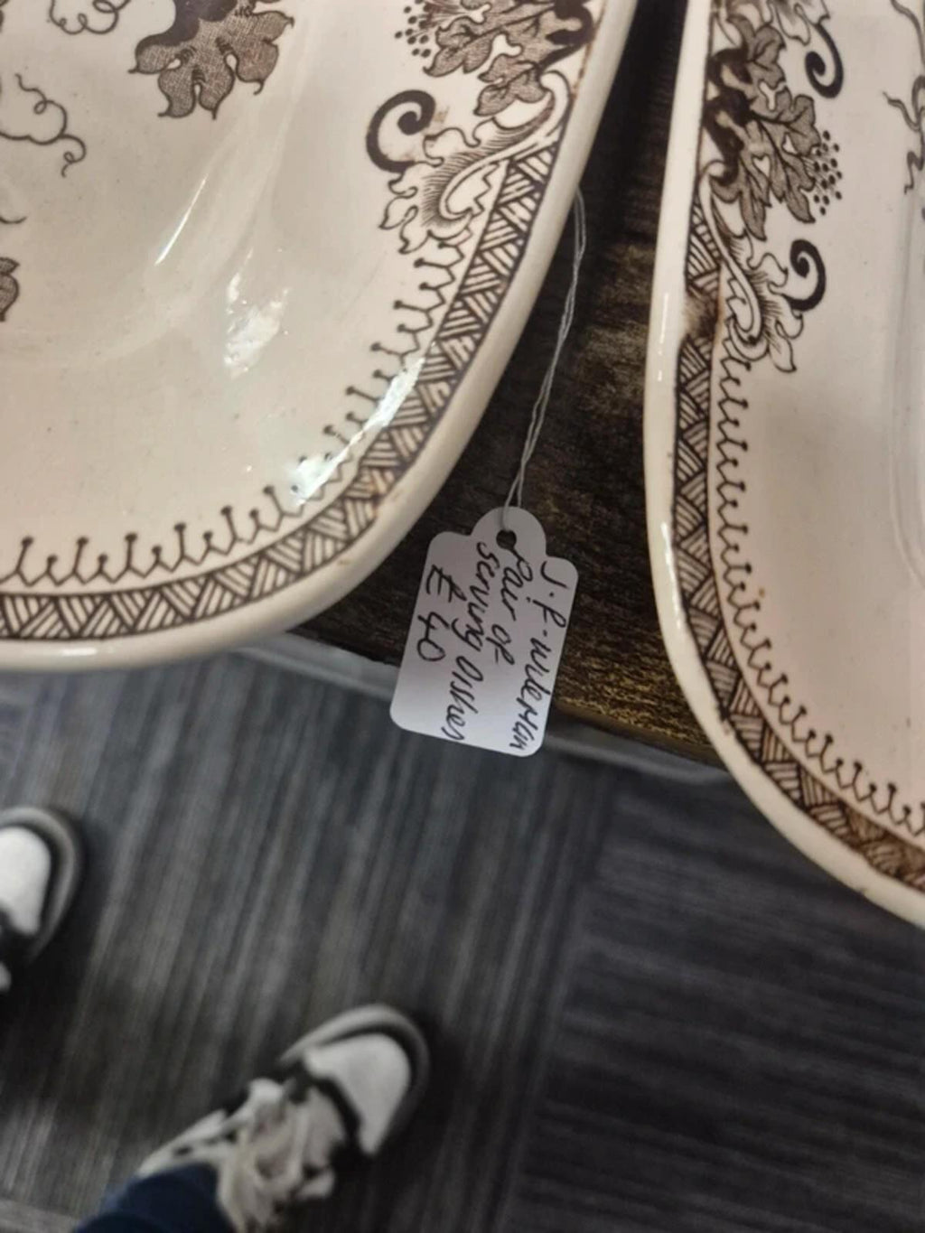 J F wileman serving plate pair