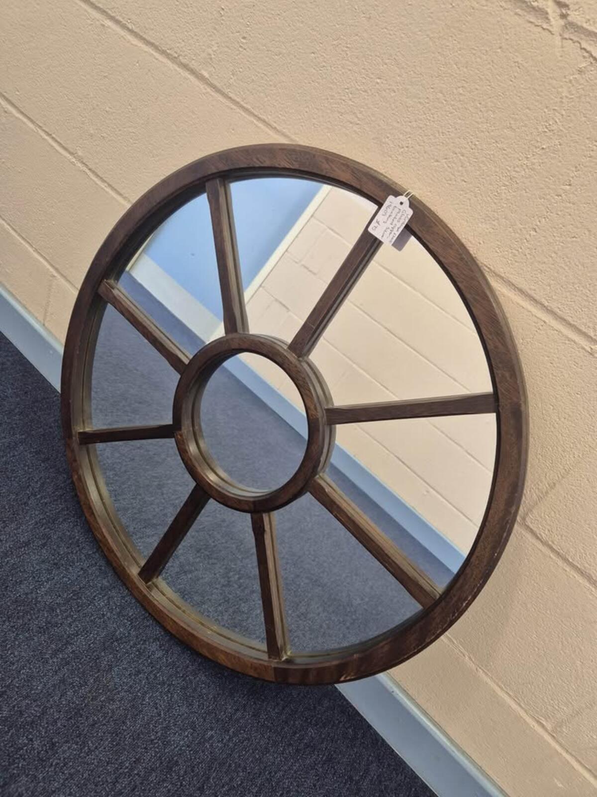 Vintage 1960’s Float Glass Round Wooden Mirror