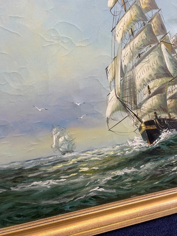 Carl George Wallis Sailing Vessel Framed Oil Painting