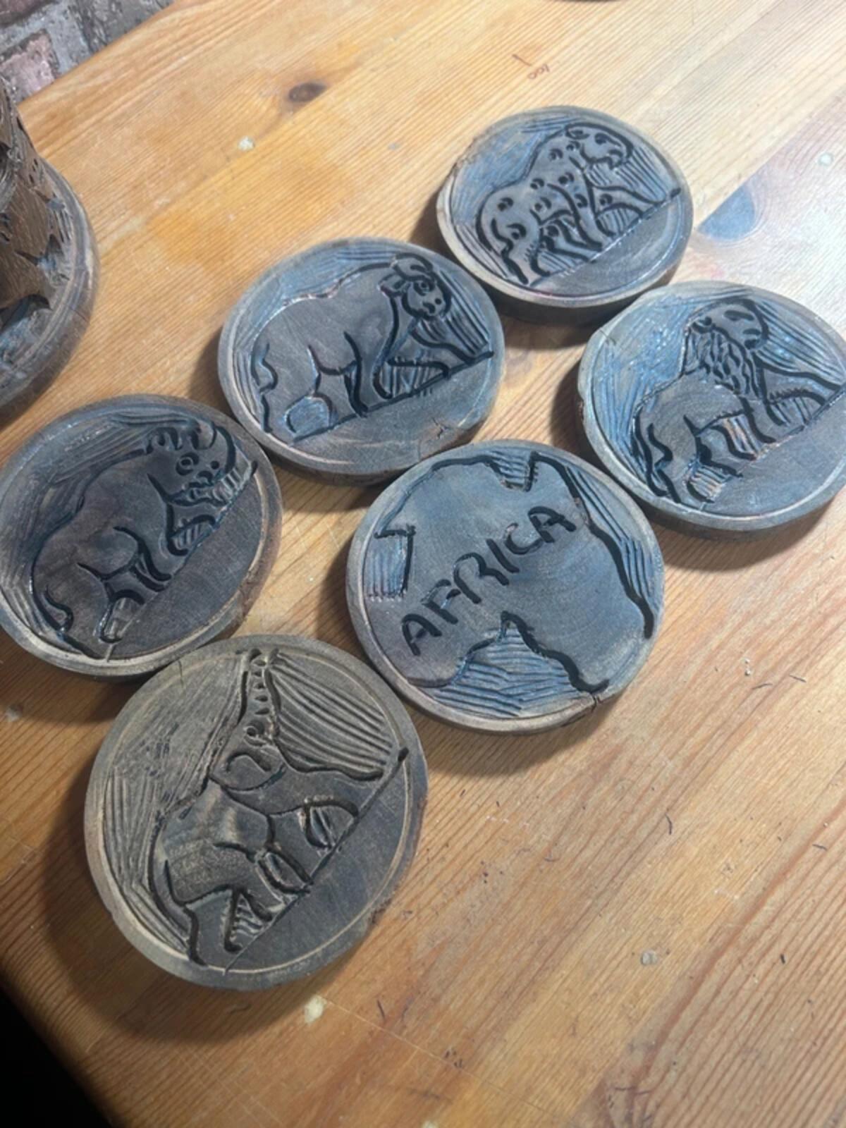 Wooden African Coasters In Storage - Set of Six