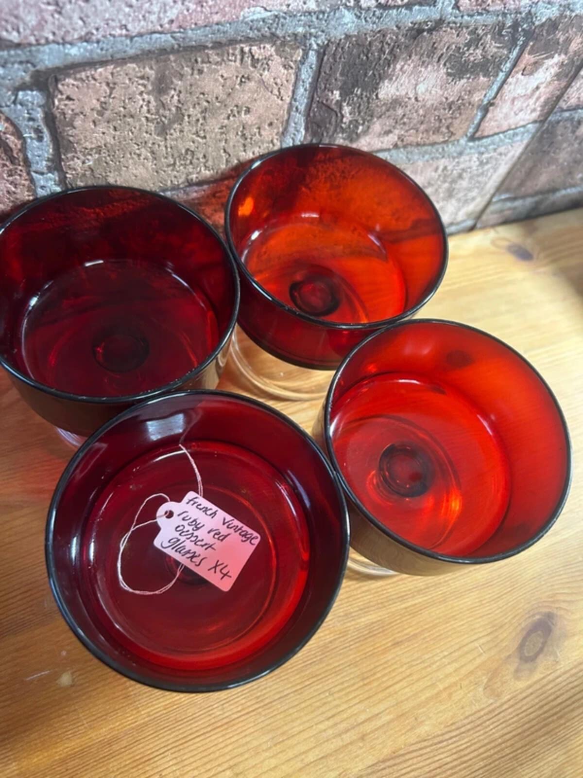 French Vintage Ruby Red Desert Glasses x 4