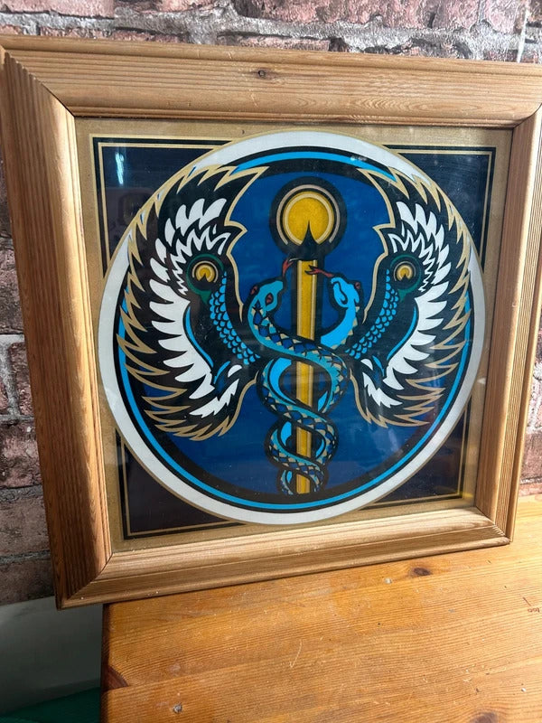 Framed Colourful Glass Caduceus Symbol