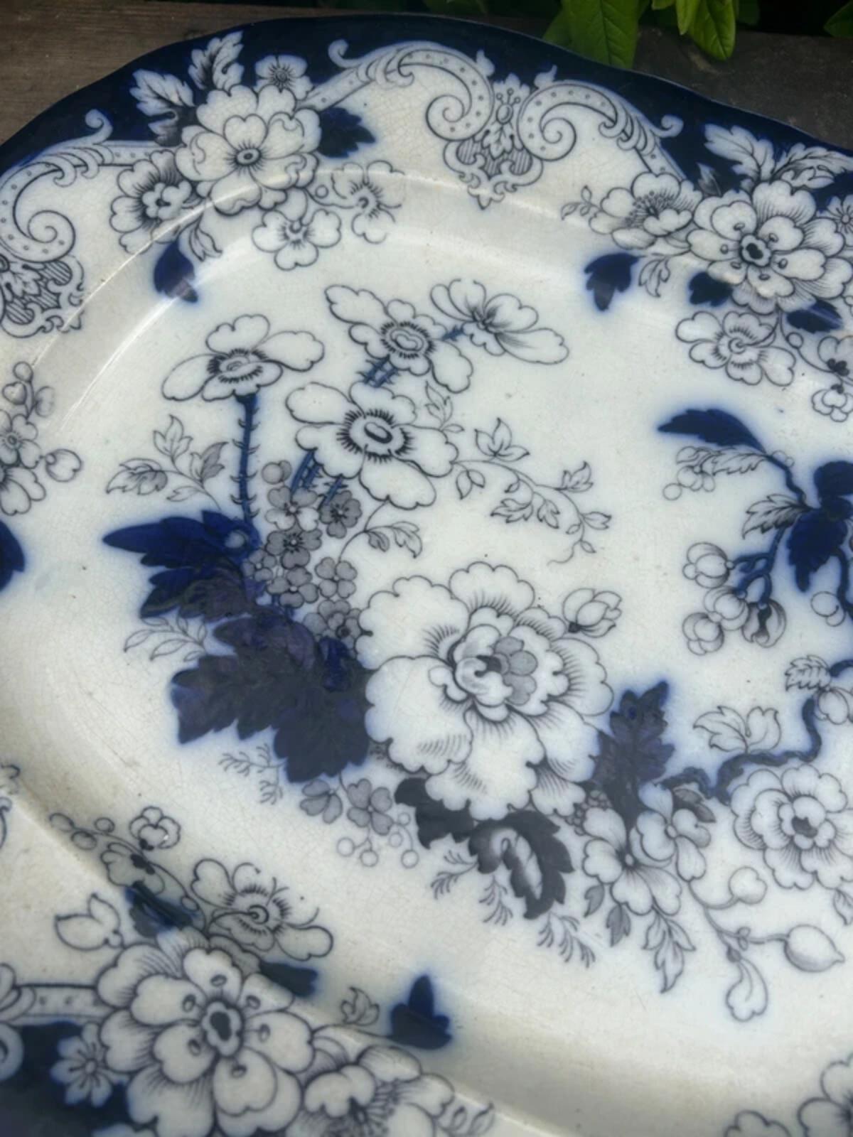 Vintage California White and Blue Patterned Platter Plate