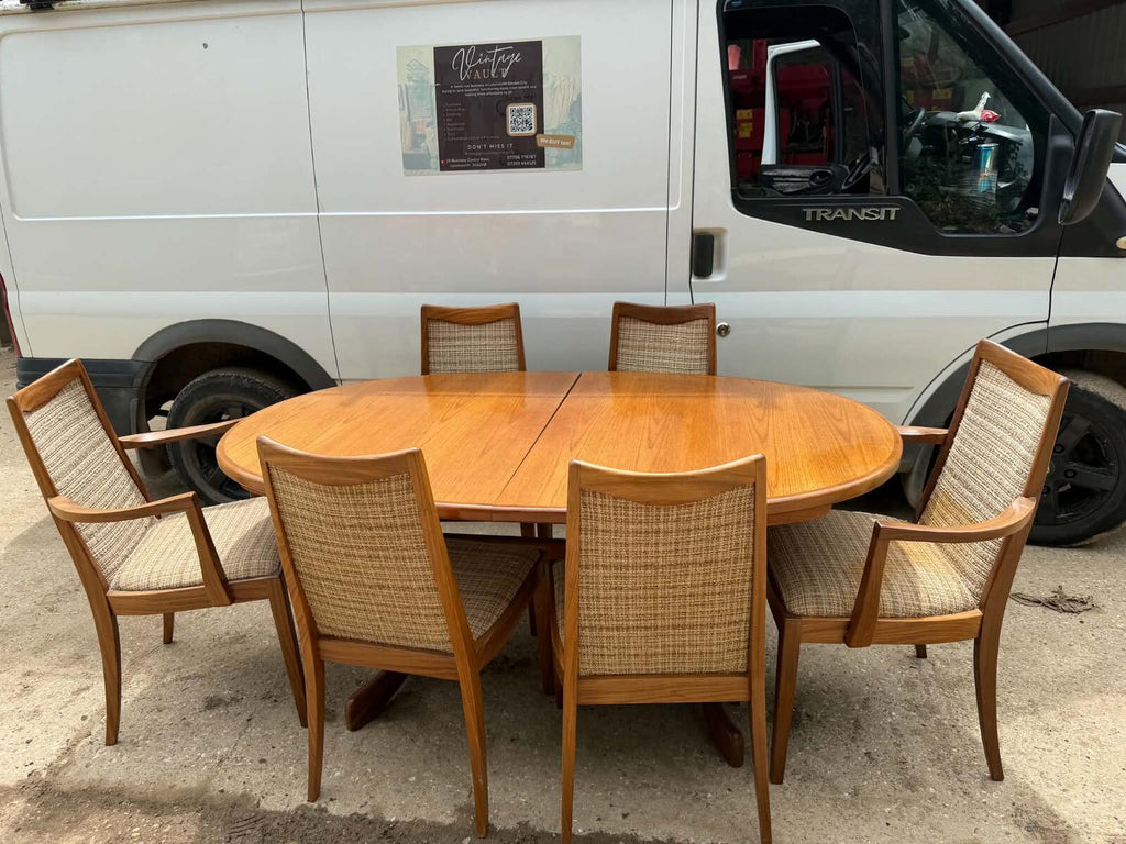 G Plan Fresco Mid Century Teak Extending Dining Table and Six Chairs