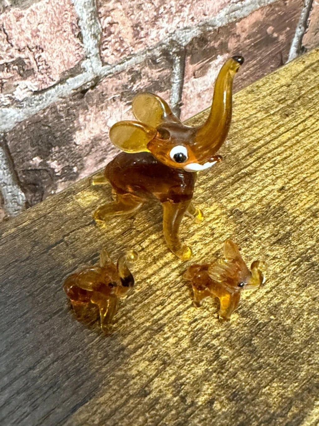 Vintage Amber Glass Elephants Ornaments x 3