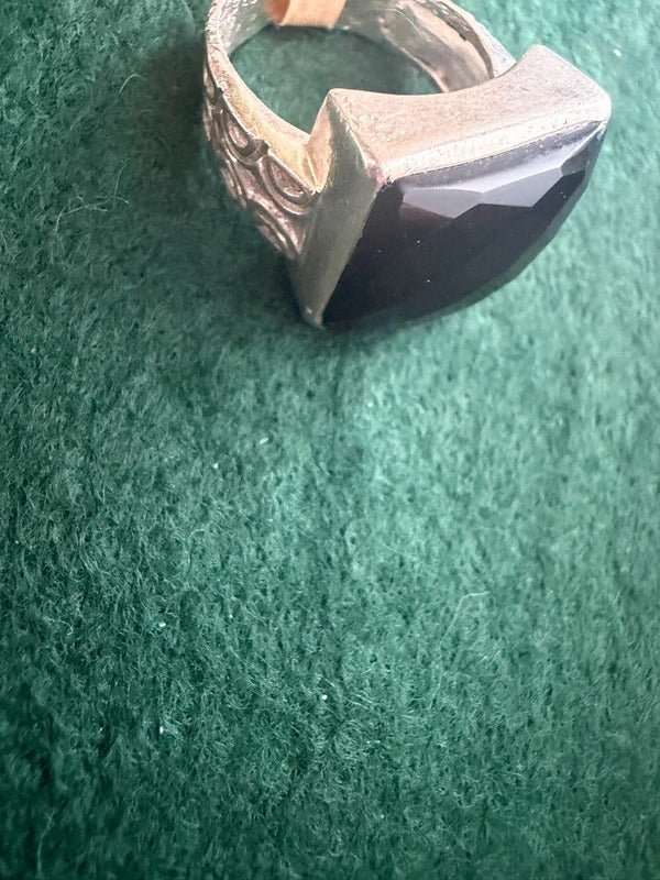 Sterling Silver Black Onyx Ring - Size P - 10g