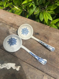 Pair of Vintage Ceramic Blue and White Tudor Pattern Ladles