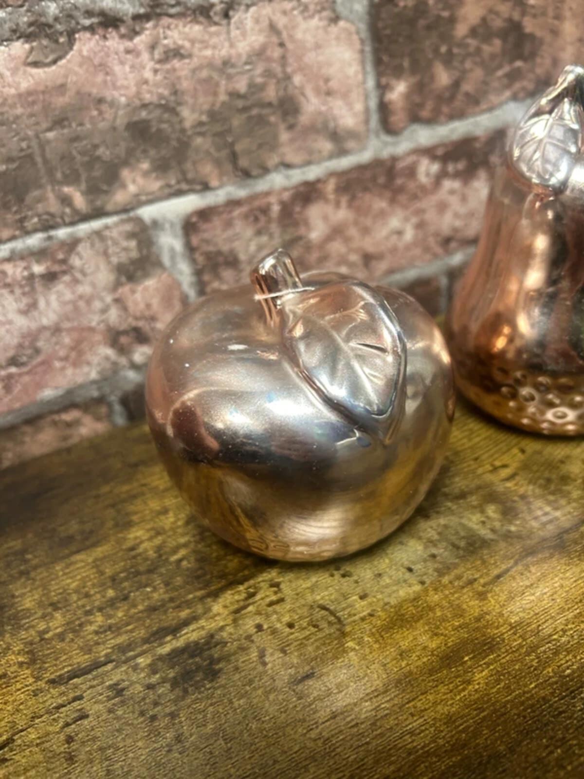 Bronze Effect Pear and Apple Decor Ornaments