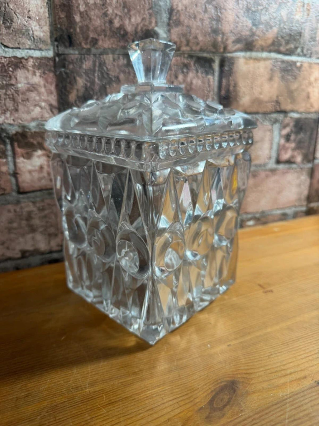 Art Deco Square Glass Jar With Lid