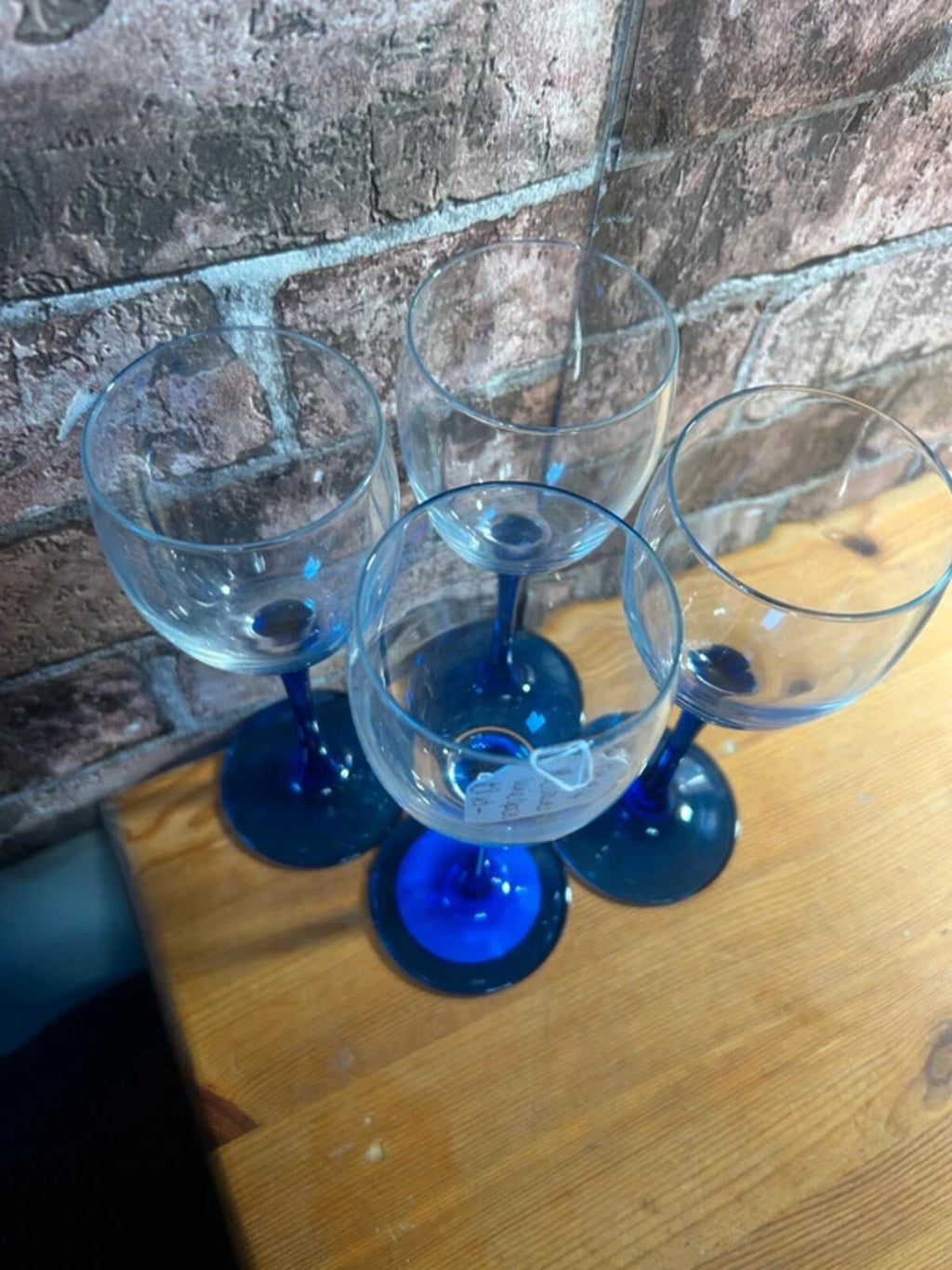 Set of Four Vintage Blue Wine Glasses
